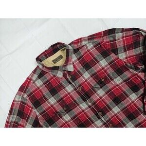 JL Powell Flannel Mens 2XL XXL Wool Blend Long Sleeve Button Up Red Plaid